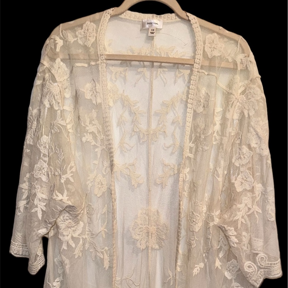 Lace Embroidery Kimono / Cardigan off white size 1X
